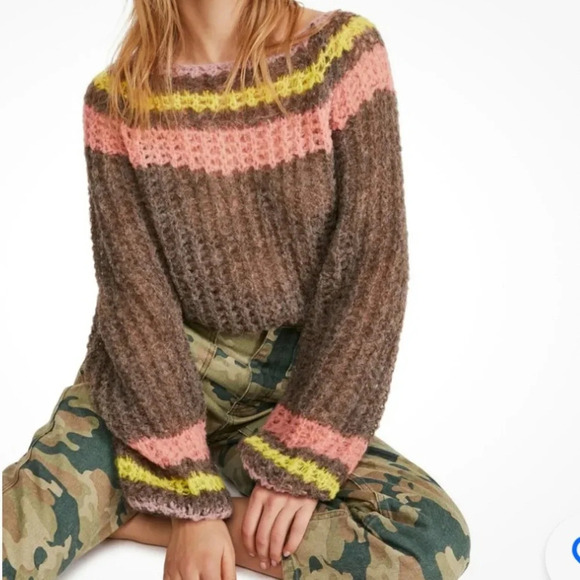 Free People Reach For The Stars Taupe Wide Neck Sweater. Size S - Picture 3 of 12